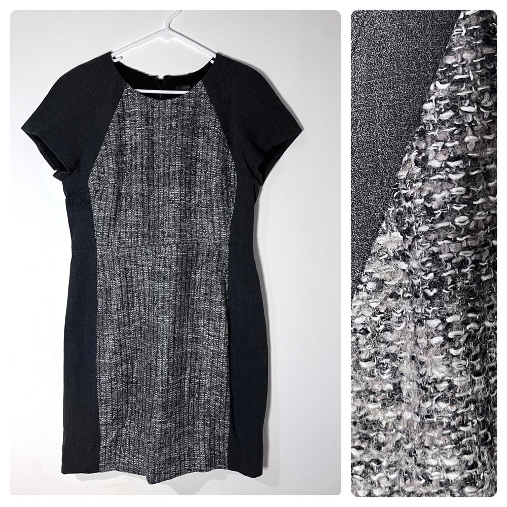 J Crew Gray Italian Tweed Color Block Short Sleeve Sheath Dress